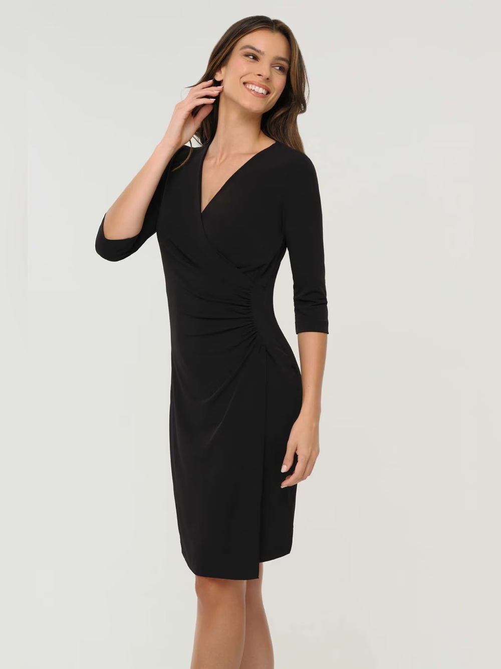 Anatomie Marine Travel Wrap Dress XL Black 3/4 Sleeve Ruched Stretch